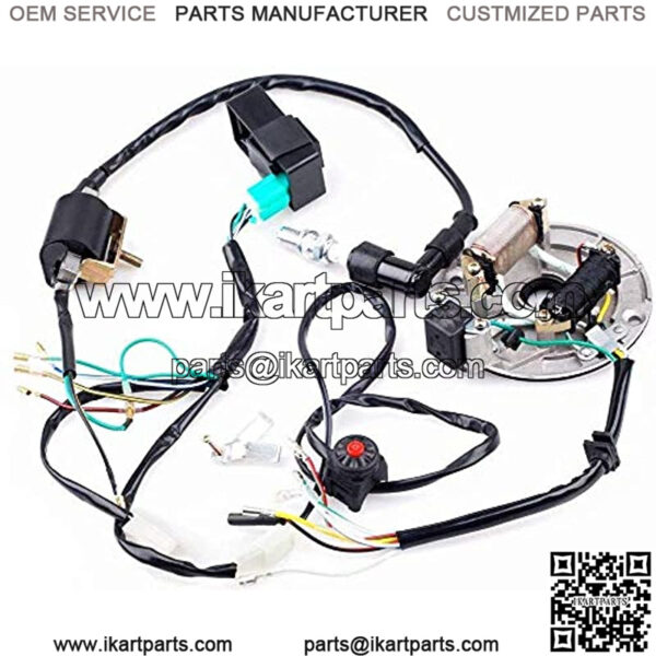 Kick Start Dirt Pit Bike Wire Harness Wiring Loom CDI Ignition Coil Magneto Spark Plug Rebuild Kit for 50cc -125cc Stator CDI Coil ATV Quad Bike Buggy Go Kart