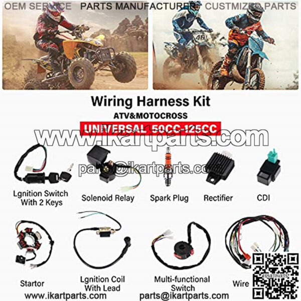 Wire Harness Kit Complete Electrics Stator Coil CDI Wiring Harness Solenoid Relay Spark Plug for ATV Quad 50cc 70cc 110cc 125cc 4 Stroke Go Kart Dirt Pit Bikes - Image 2