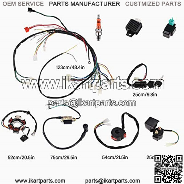 Wire Harness Kit Complete Electrics Stator Coil CDI Wiring Harness Solenoid Relay Spark Plug for ATV Quad 50cc 70cc 110cc 125cc 4 Stroke Go Kart Dirt Pit Bikes - Image 3