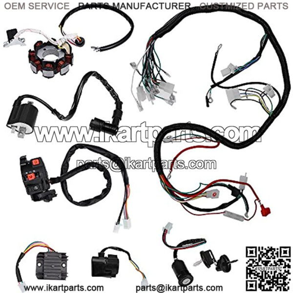 Complete Electric Wiring Harness Kit Wire Loom Electrics Stator Coil CDI For ATV QUAD 4 Four Wheelers 150CC 200CC 250CC Go Kart Dirt Pit Bikes Buggy ATV Scooter