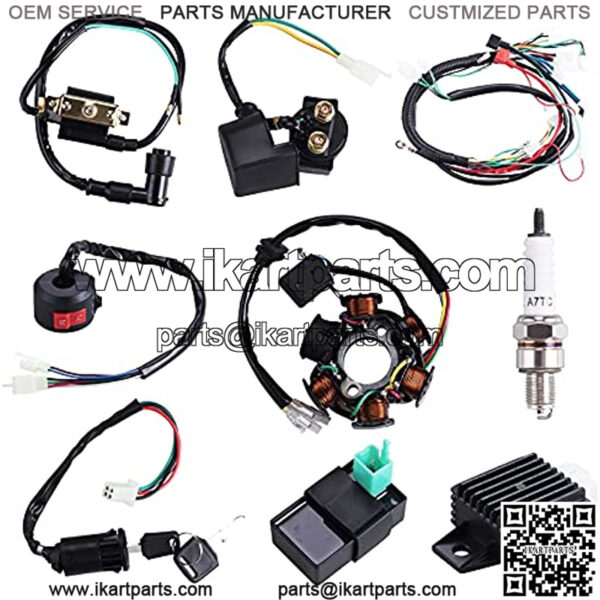 Complete Electrics Stator Coil CDI Quad Wiring Harness Solenoid Relay Spark Plug for 4 Wheelers Stroke ATV 50cc 70cc 90cc 110cc 125cc Pit Quad Dirt Buggy Bike Go Kart Parts by AUTOMOTIVE