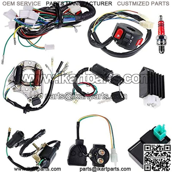 Hestish Complete Electrics Stator Coil CDI Wiring Harness Solenoid Relay Spark Plug for 4 Stroke ATV 50cc 70cc 110cc 125cc Pit Quad Dirt Bike Go Kart