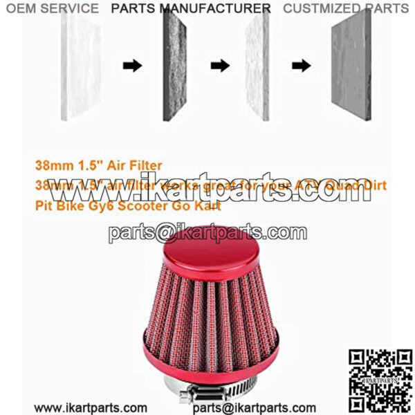 Motorcycle 38mm Air Filter Fuel Cleaner for 49cc 50cc 70cc 90cc 110cc 125cc 150cc 200cc ATV Quad Dirt Pit Bike Gy6 Scooter Go Kart (1pc, Red) - Image 2