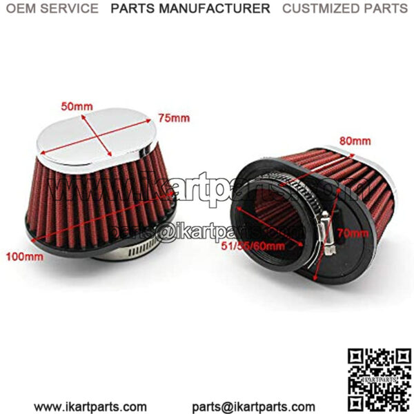 High Flow Air Filter 60mm for Motor Car Minibike Cold Air Intake Cone Filter-Red - Image 2