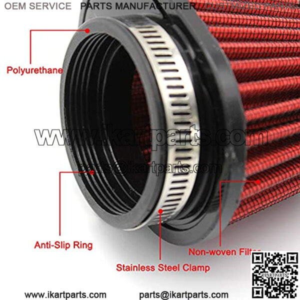 High Flow Air Filter 55mm for Motor Car Minibike Cold Air Intake Cone Filter-Red - Image 3