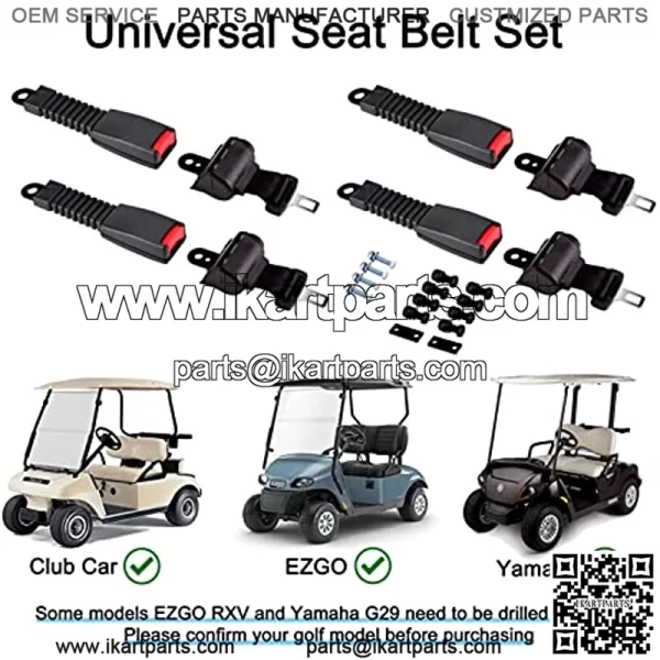 Universal Golf Cart Seat Belts Kit Retractable Set of 4 for Golf Cart Club Car EZGO Yamaha Go Kart ATV UTV Bus - Black - Image 2