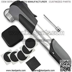 Mini Bike Pump & Glueless Puncture Repair Kit - Presta & Schrader Bicycle Pump - 120 PSI Tire Pump for Road & MTB - No Valve Changing Needed