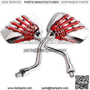 Pairs of Distinctive Skull Skeleton Hand 8mm 10mm Rearview Side Mirror for Motorcycle Scooter Moped Bike Standard Bike (Red)