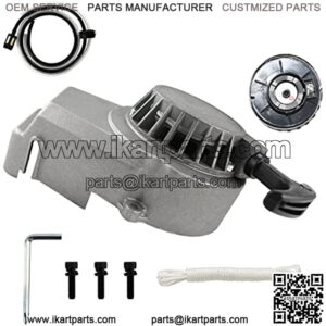 Alloy Pull Start Recoil Starter + Screws + 3mm Pull Cord + 2 Fuel Pipes for 2 Stroke 47cc 49cc Pocket Coolster SSR SX50 Mini Dirt Bike Moto Quad ATV Gray