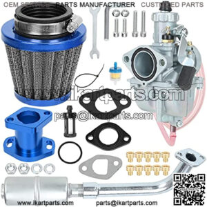 VM22 Carburetor Intake Manifold Air Filter Exhaust Pipe Muffler Jet Kit Blue for Predator 212cc 196cc 6.5hp TrailMaster Baja MB200 CT200U RB200 GX160 GX200 Moto Mini Bike Go Kart Engine Parts