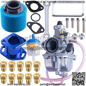 VM22 Racing Performance Mikuni Carburetor Carb Mainfold Intake Pipe Air Filter Fit For Predator 212cc GX160 Honda GX200 CT200U 196cc KT196 Clones Go Kart Mini Bike Race Kart (Blue)