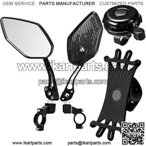 4 Pieces Bike Mirrors Set, 2 Pieces Safe Rearview Mirror Adjustable Handlebar Bicycle Mirrors with Aluminum Bike Bell Clear Sound Bike Bell, 360 Degree Rotation Silicone Phone Holder for Mountain Bike