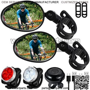 5 Pcs Bike Mirror 360 Degree Rotatable Handlebar Mirror Wide Angle Bicycle Mirror Rear View Mirror Convex Mirror, USB Rechargeable Bike Light Front Headlight and Rear LED Bicycle Light Bike Bell