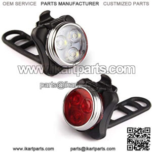 USB Rechargeable Bike Light Set,Super Bright Front Headlight and Rear LED Bicycle Light,650mah Lithium Battery,4 Light Mode Options(2 USB Cables and 4 Strap Included)