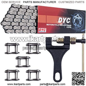 428H Motorcycle Chain 122 Link Heavy Duty Drive Chain with Free Chain Breaker 5 Connecting Master Link for 110cc 125cc 150cc 200cc Dirt Pit Bike ATV Quad Go Kart Mini Bike