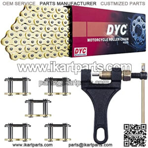 Gold 420 Motorcycle Chain 132 Link Standard Roller Chain with Free Chain Breaker 5 Connecting Master Link for 110cc 125cc Dirt Pit Bike ATV Quad Go Kart Mini Bike