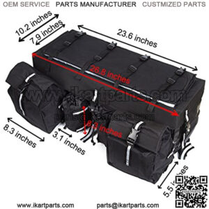 ATV Cargo Bag Rear Rack Gear Bag Made of 600D Waterproof Fabric with Topside Bungee Tie-Down Storage Padded-Bottom Multi-compartment Black