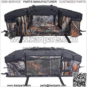 ATV Cargo Bag Rear Rack Gear Bag 600D Waterproof Oxford with Topside Bungee Tie-Down Storage Padded-Bottom Multi-compartment Rear Seat Bag With Integrated Cover (Maple Leaf Camouflage)