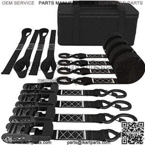 Heavy Duty Ratchet Strap ?C 1.5" x 8 ft ?C (4PK Black) Tie Down Straps & Soft Loops for Moving & Securing Cargo ?C Coated Deep S-Hook & Extra Safety with Lockable Release