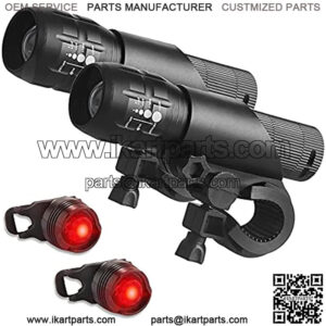 2 Packs Bike Light Set Super Bright Focus Adjustable Front Headlight and Rear LED Mountain Bicycle Light , Mount Included JB866