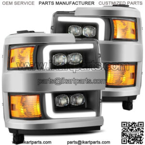 LED Projector Headlights For 15-19 Silverado HD Black w/ Chrome Grille Insert