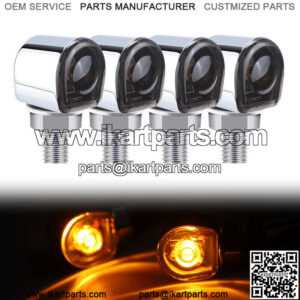4x Chrome Mini LED Motorcycle Turn Signal Indicators Amber Light For Cafe Racer