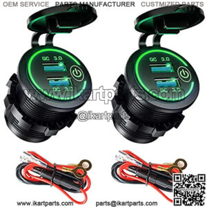 [2 Pack] 12V USB Outlet QC3.0 Dual USB Car Charger Socket with Touch Switch, Waterproof 12V/24V Quick Charge Power Outlet with Wire/Fuse for Car Boat Marine Truck Bus RV ATV Golf Cart