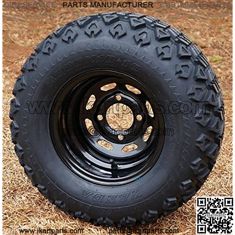 10" Black Steel Golf Cart Wheels and 20x10-10 DOT All Terrain Golf Cart Tires - Set of 4