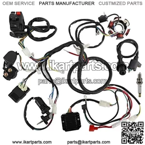 Wiring Harness Loom Kit Electrics Stator Coil CDI Wiring Harness Solenoid Relay Spark Plug for GY6 125cc 150cc ATV Quad GO Kart