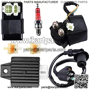 Gy6 Ignition Coil +AC CDI Box Solenoid +Relay +Voltage Regulator +Spark Plug for Tomberlin Crossfire 150R American Sportworks 150 Hammerhead GTS 150cc Go karts Gy6 150cc Engine Scooter Moped Part