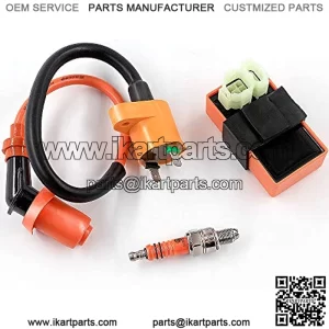High Performance Racing AC Cdi Box 6pin + Ignition Coil + 3 Electrode Spark Plug for GY6 50cc 80cc 125cc 150cc Moped Scooter ATV Go Kart