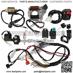 Complete Electrics Wiring Harness Kit, Stator Coil CDI Wiring Loom Kit for 4 Stroke ATV KLX 50cc 70cc 110cc 125cc Pack of 9