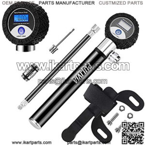 Bike Pump with Digital Pressure Gauge, 210 PSI Bicycle Mini Pump Fits Presta & Schrader Valve, Glueless Patch Kit, Ball Pump with Needle/Frame Mount/LCD Display