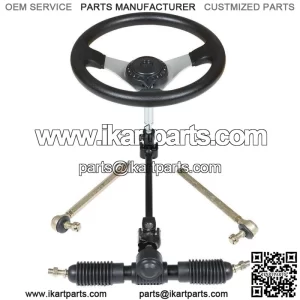 For 110cc Go Kart Cart Steering Wheel Kit Gear Rack Pinion Adjustable Shaft Set