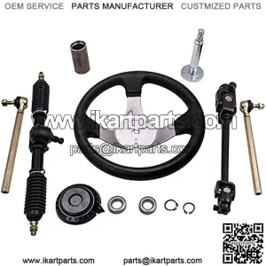 300mm Steering Wheel Assembly & Adjustable Steering Shaft & Tie Rod Gear Rack and Pinion for 110cc Go Kart