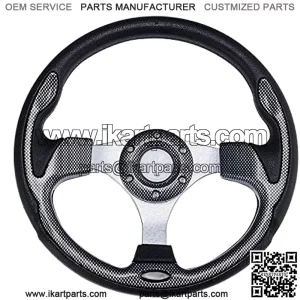 Universal Racing Steering Wheel for Golf Cart, EZGO Yamaha Club Car DS & Precedent , Aluminum with Horn Button for Car, 12.5??/320mm 6 Bolts Grip Vinyl Leather, black & carbon fiber