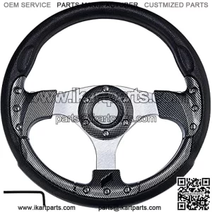Universal Racing Steering Wheel for Golf Cart, Aluminum with Horn Button for Car, 12.5??/320mm 6 Bolts Grip Vinyl Leather??black & carbon fiber