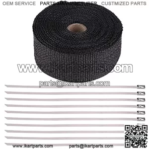Exhaust Pipe Wrap, Black Exhaust Heat Wrap, Fiberglass Heat Shield Tape with 10 Stainless Ties for Motorcycles, Muscle Car, Vintage Car, ATV, Go Kart