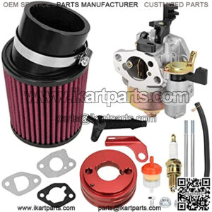 High Performance Upgraded Carburetor Air Filter adapter Intake Spark Plug Kit for Predator 212cc 6.5 Hp Honda Gx160 Gx200 196cc Coleman CT200U Trail Engine Mini Bike Go Kart Racing Red