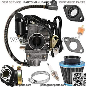 GY6 125cc/150cc Carburetor for 4 Stroke Engines Electric Choke Scooter ATV Go Kart 152QMI 157QMJ with Air Filter Intake Manifold - PD24J 24mm Carb