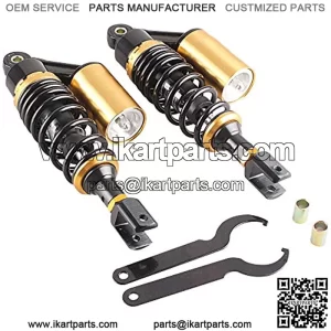 Pair 280mm Motorcycle Air Shock Absorbers Universal Fit for Honda Suzuki Yamaha Kawasaki ATV Go Kart Quad Dirt Sport Bikes Black & Gold Eye to Clevis