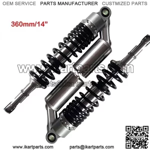 Motorcycle Air Shock Absorbers Universal Fit for Honda Suzuki Yamaha Kawasaki ATV Go Kart Quad Dirt Sport Bikes 360mm 14" Black and Silver