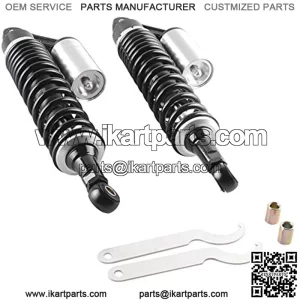 Pair 375mm Motorcycle Air Shock Absorbers Universal Fit for Honda Suzuki Yamaha Kawasaki ATV Go Kart Quad Dirt Sport Bikes Black & Silver