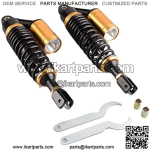 Pair 320mm Motorcycle Air Shock Absorbers Universal Fit for Honda Suzuki Yamaha Kawasaki ATV Go Kart Quad Dirt Sport Bikes Black & Gold Eye to Clevis