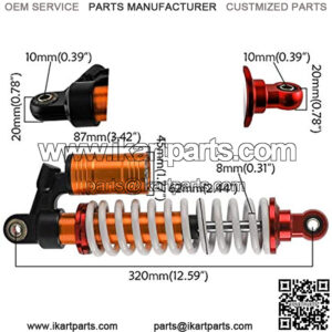 Pair Front 12.5" 320mm Shock Suspension Absorber for ATV Quad Go Kart 4 Wheeler