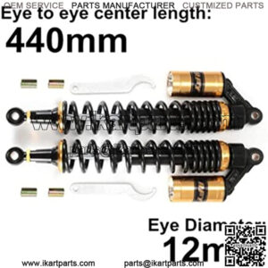 440mm 17.3 inch 8mm Spring Universal Motorcycle Air Shock Absorber Rear Suspension ATV Quad Scooter Dirt Bike For YZF-R1 YZF-R6 YZF-125 XC EXC XCF Black Gold