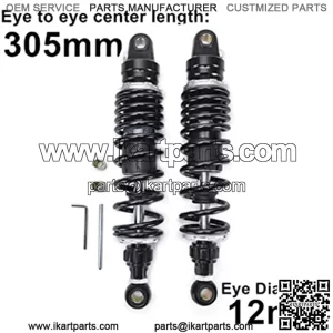 305mm 12 inch 7mm Spring Universal Motorbike Air Shock Absorber Rear Suspension ATV Quad Scooter Dirt Bike Adjustable Inflatable Air Damping