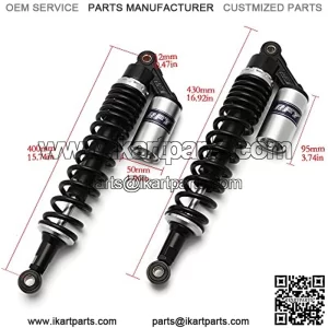 400mm 15.75 inch 8mm Spring Universal Motorcycle Air Shock Absorber Rear Suspension ATV Quad Scooter Dirt Bike For 50cc 75cc 90cc 125cc 150cc 250cc 300cc Black Silver