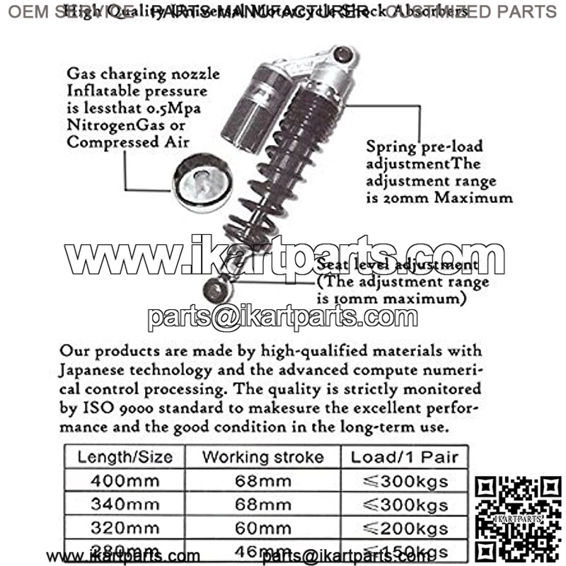 280MM 11Inch Motorcycle Air Shock Absorbers Suspension Universal for Kawasaki Honda Suzuki ATV Scooter Go Kart - Image 2