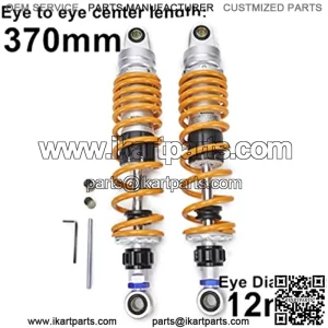 370mm 14.56 inch 7mm Spring Universal Motorbike Air Shock Absorber Rear Suspension ATV Quad Scooter Dirt Bike Adjustable Inflatable Air Damping